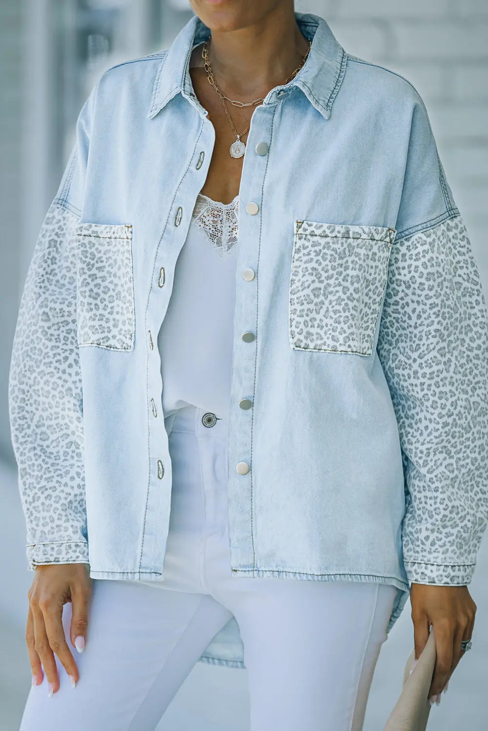 Sky Blue Contrast Leopard Denim Jacket Dear-Lover Dropshipping