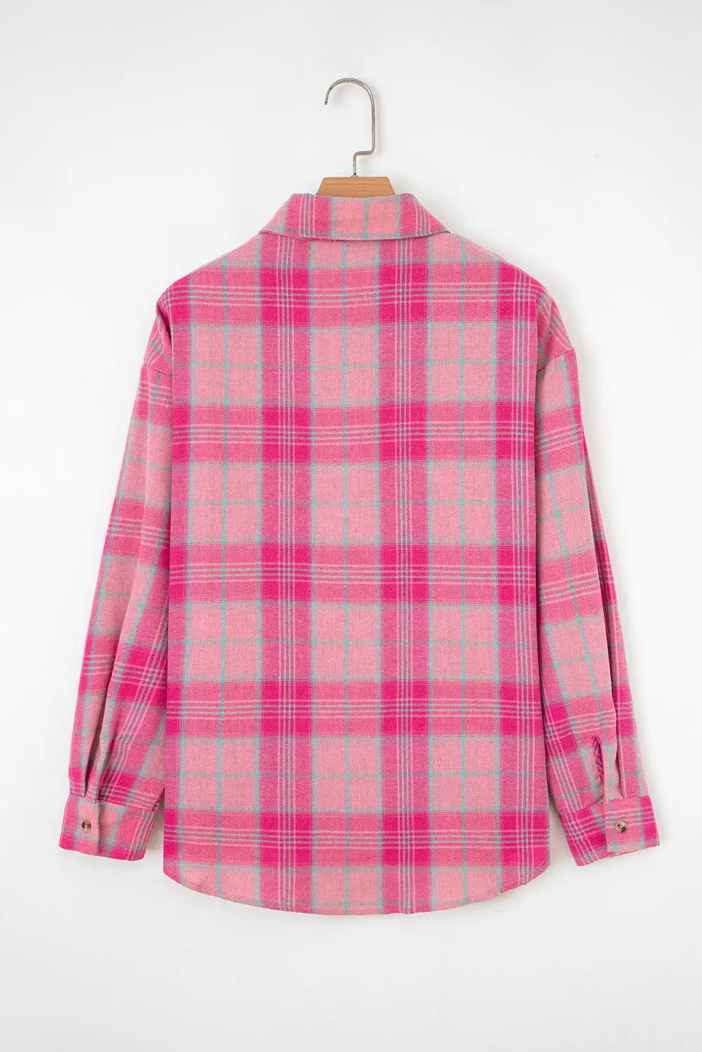 Sachet Pink Plaid Print Rounded Hem Long Sleeve Shirt with Pockets Dear-Lover Dropshipping