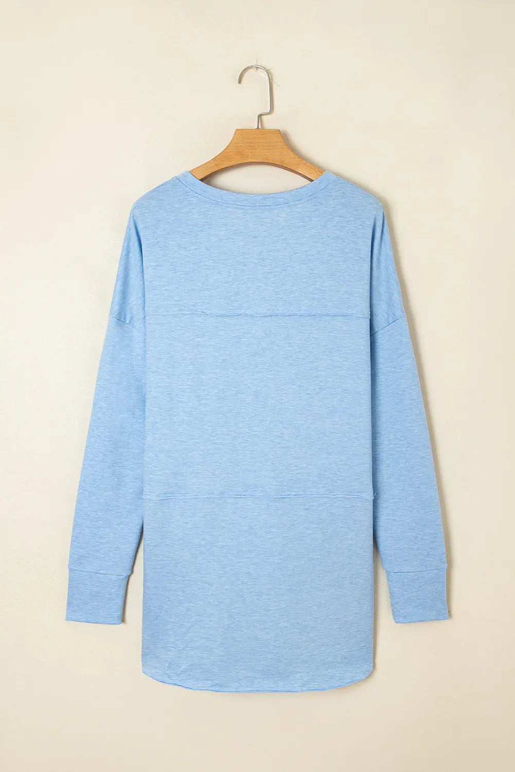Myosotis Notched Neck Terry Raw Hem Long Sleeve Top Dear-Lover Dropshipping