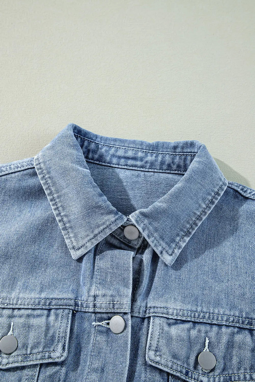 Beau Blue Ruffle Raw Hem Flap Pockets Denim Jacket Dear-Lover Dropshipping