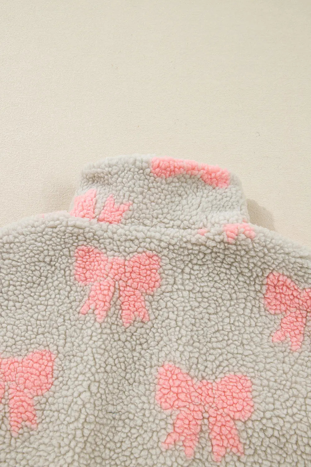 Gray Bow Sherpa Quarter Zip Drop Shoulder Baggy Sweatshirt Dear-Lover Dropshipping