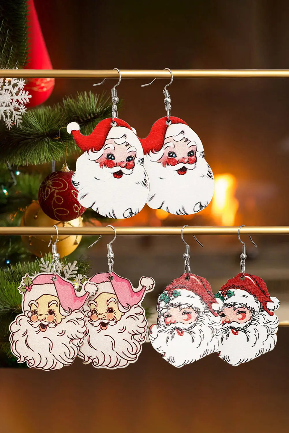 White 3 Pairs Christmas Santa Clause Pendant Hook Earrings Dear-Lover Dropshipping