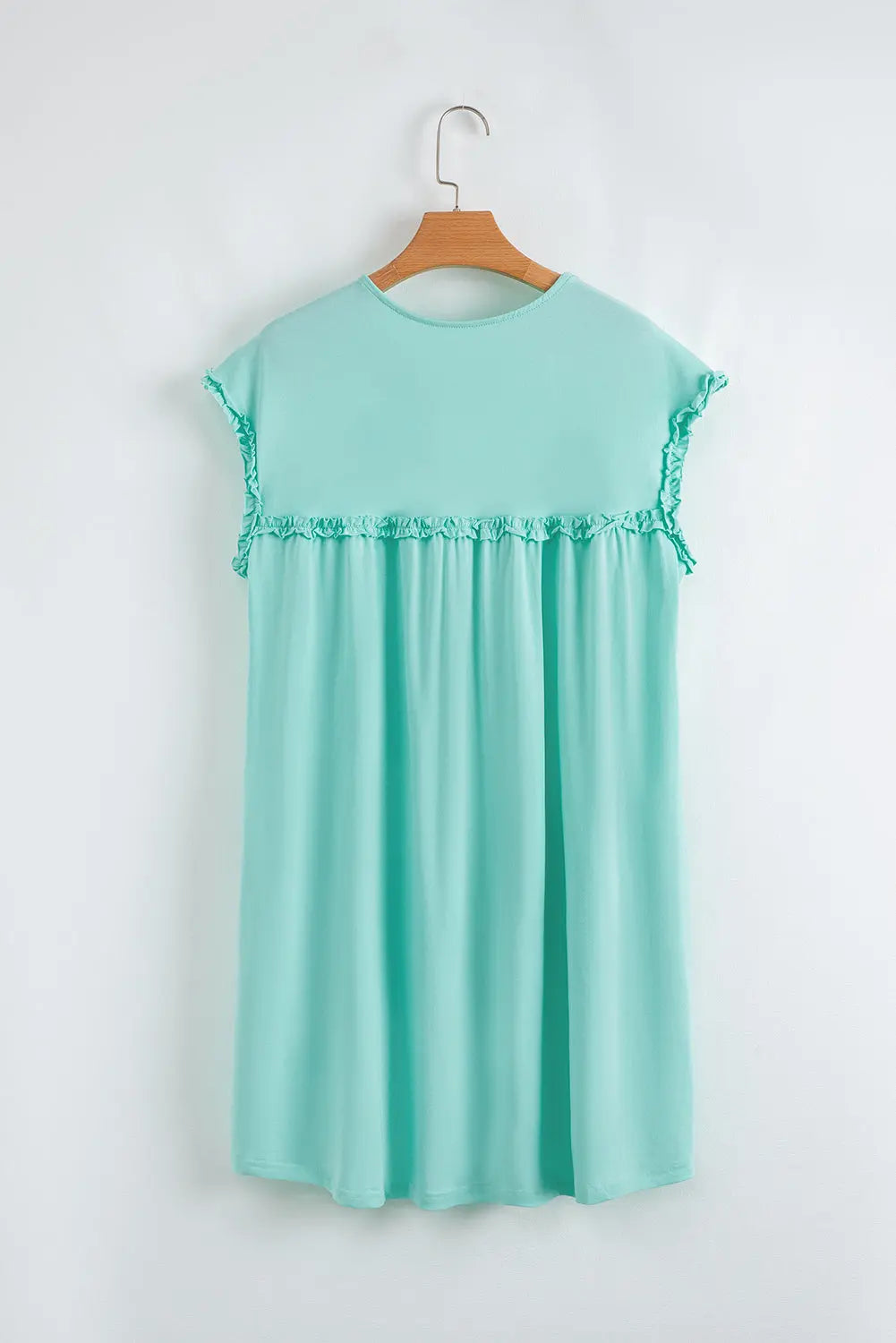 Mint Green Frilled Trim Crew Neck Loose Fit Mini Dress Dear-Lover Dropshipping