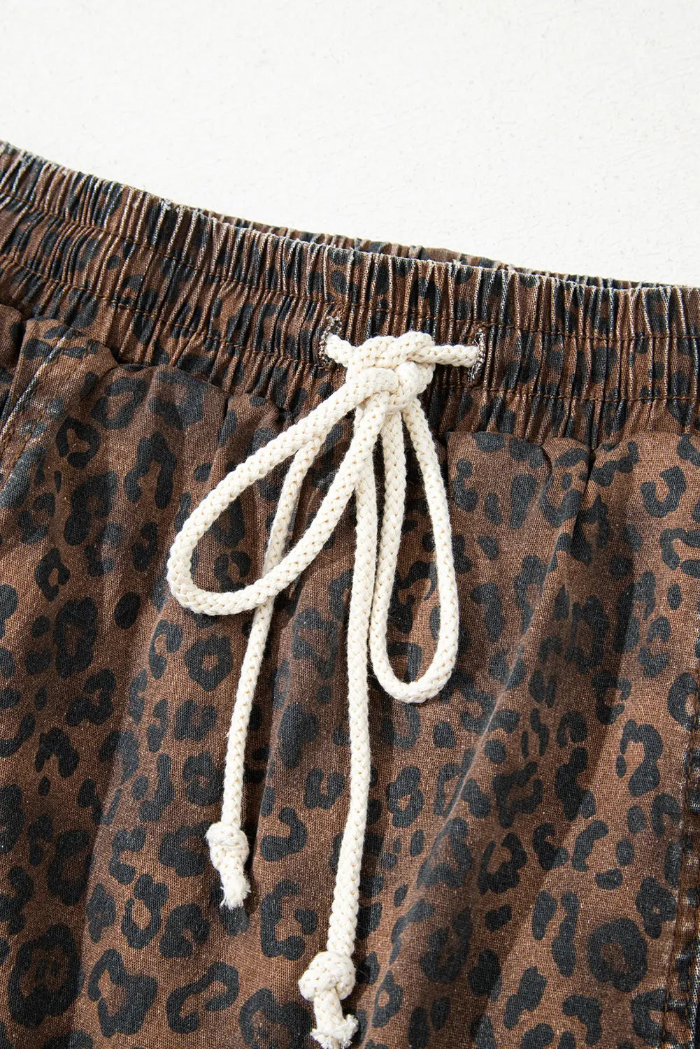 Brown Leopard Print Elastic Waistband Drawstring Denim Skort Dear-Lover Dropshipping