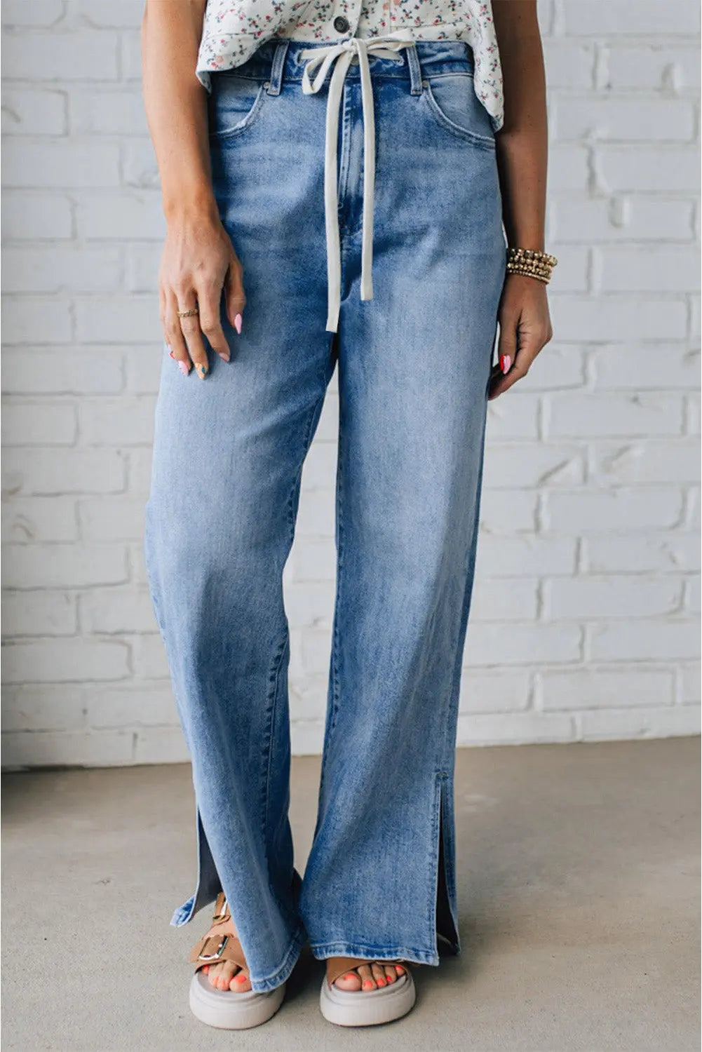 Myosotis Slit Leg High Rise Drawstring Casual Jeans Dear-Lover Dropshipping