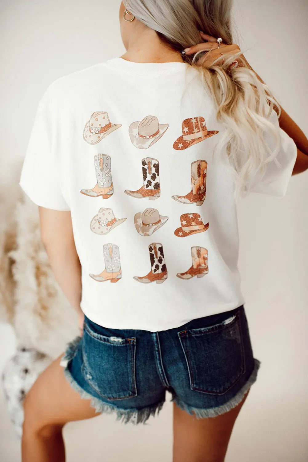 White Double-Side Cowboy Hat & Boots Graphic Tee Dear-Lover Dropshipping