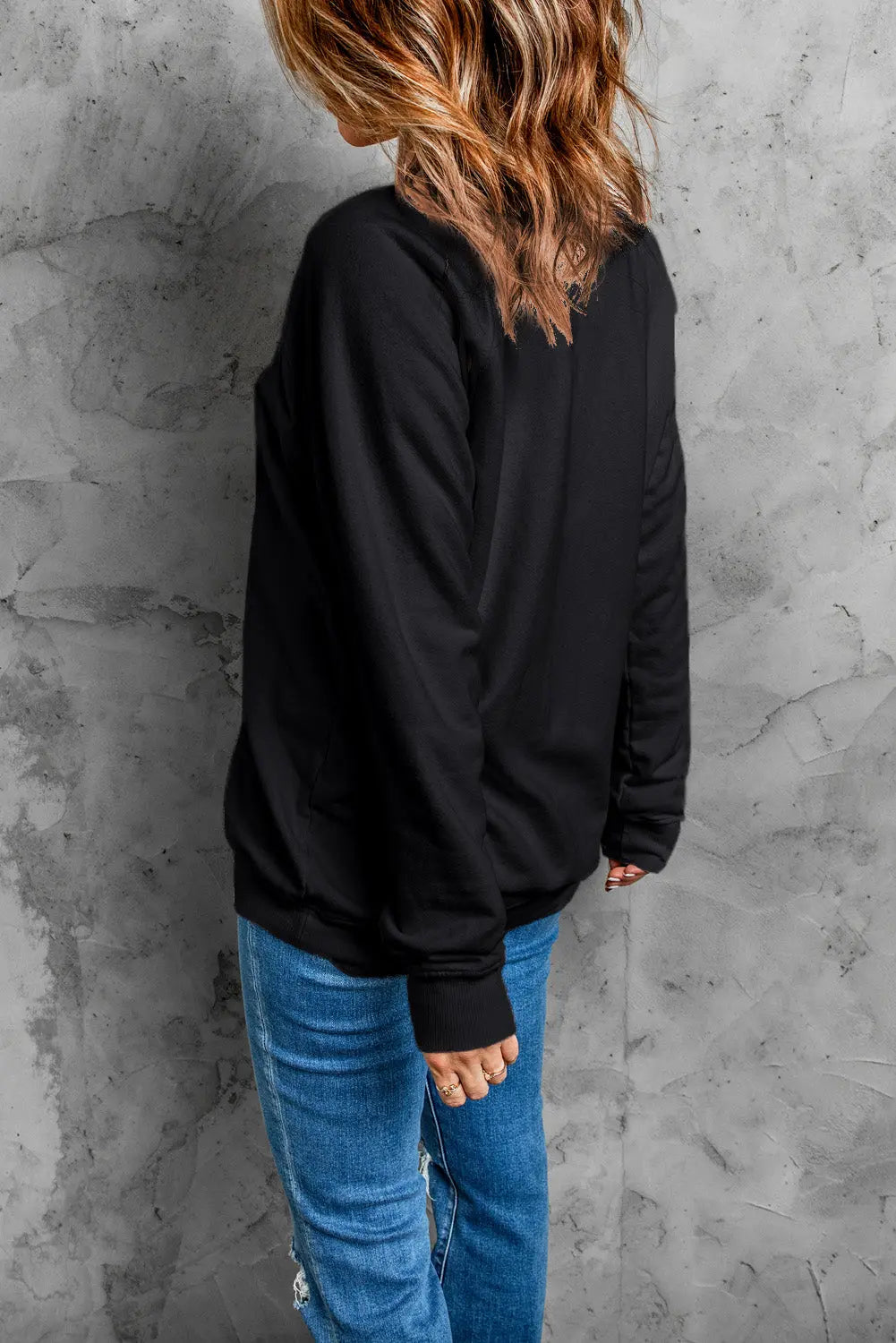 Black Merry & Bright Letter Print Pullover Sweatshirt Dear-Lover Dropshipping