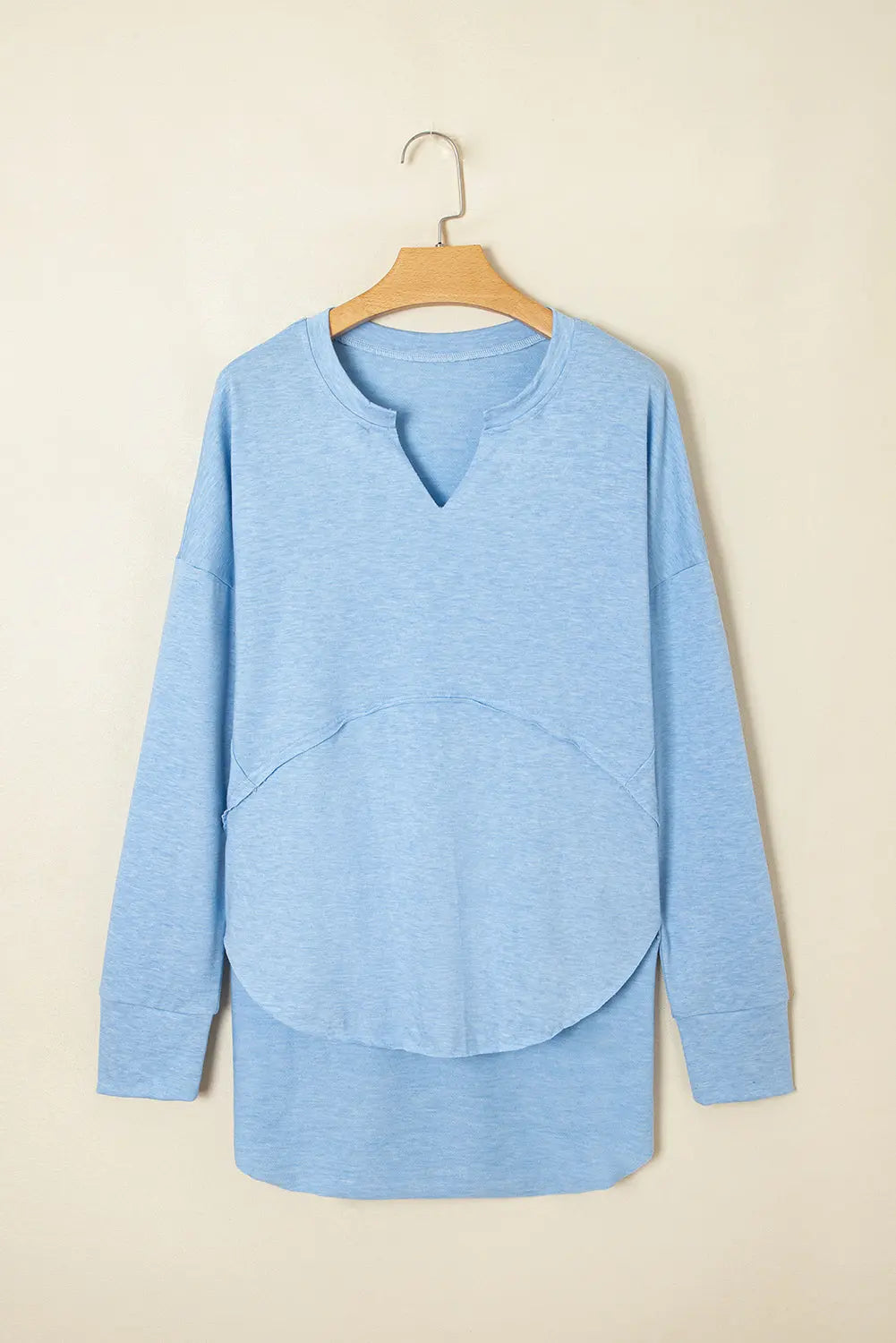 Myosotis Notched Neck Terry Raw Hem Long Sleeve Top Dear-Lover Dropshipping