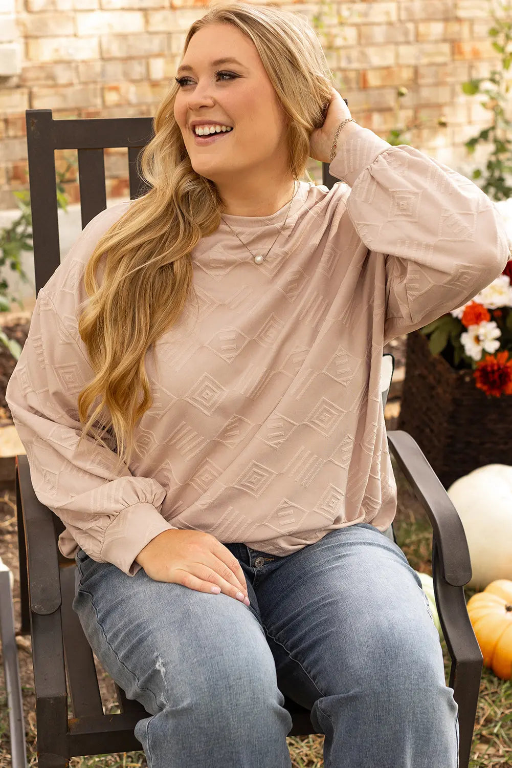 Parchment Plus Size Textured Drop Shoulder Crew Neck Sweatshirt Dear-Lover Dropshipping