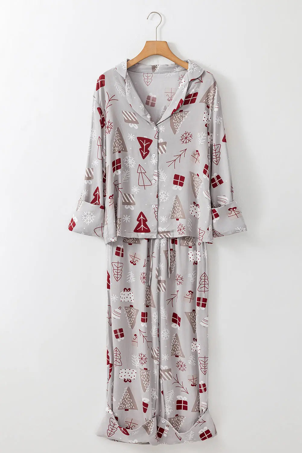 Light Grey Christmas Printed Shirt and Pants Pajama Set Dear-Lover Dropshipping