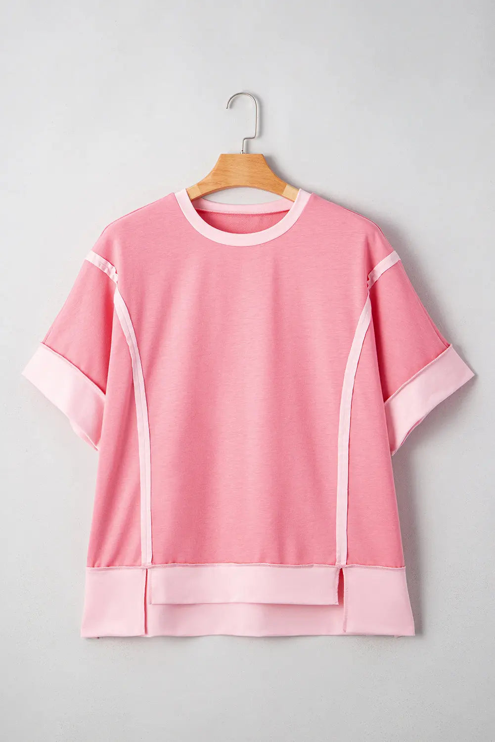 Peach Blossom Two Tones Patchwork Half Sleeve Plus Size T Shirt Dear-Lover Dropshipping