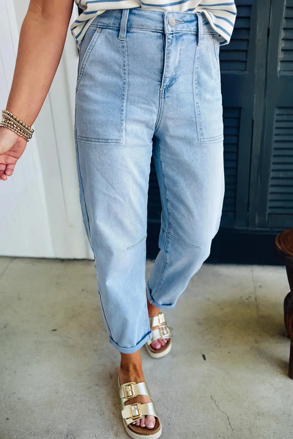 Beau Blue High Rise Barrel Relaxed Patch Pocket Jeans Dear-Lover Dropshipping