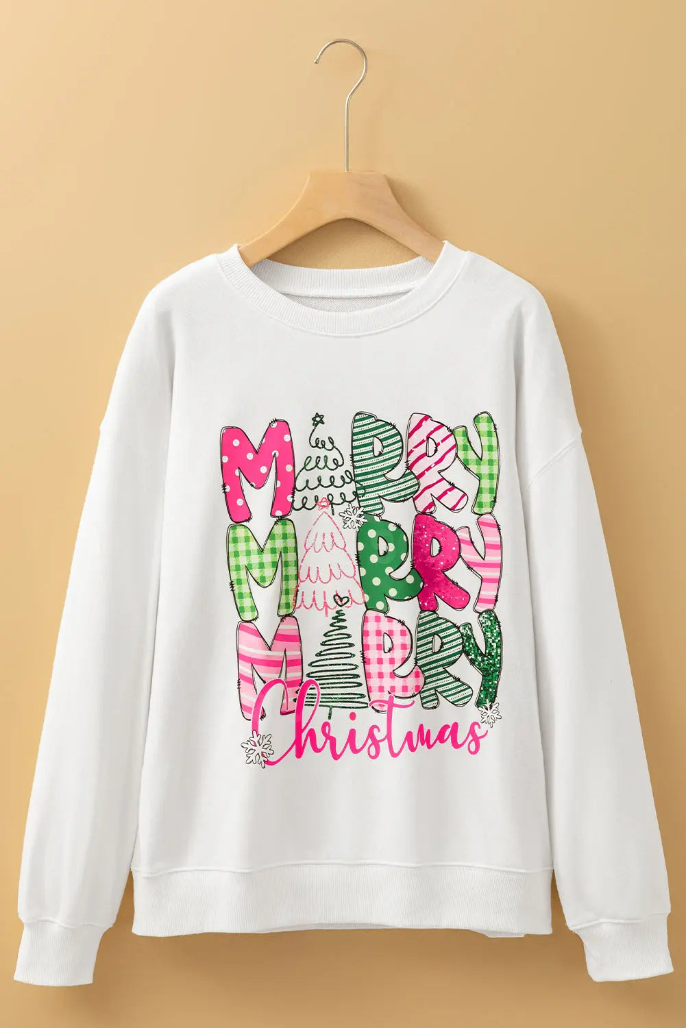 Beige MERRY Christmas Printed Drop Shoulder Pullover Sweatshirt Dear-Lover Dropshipping
