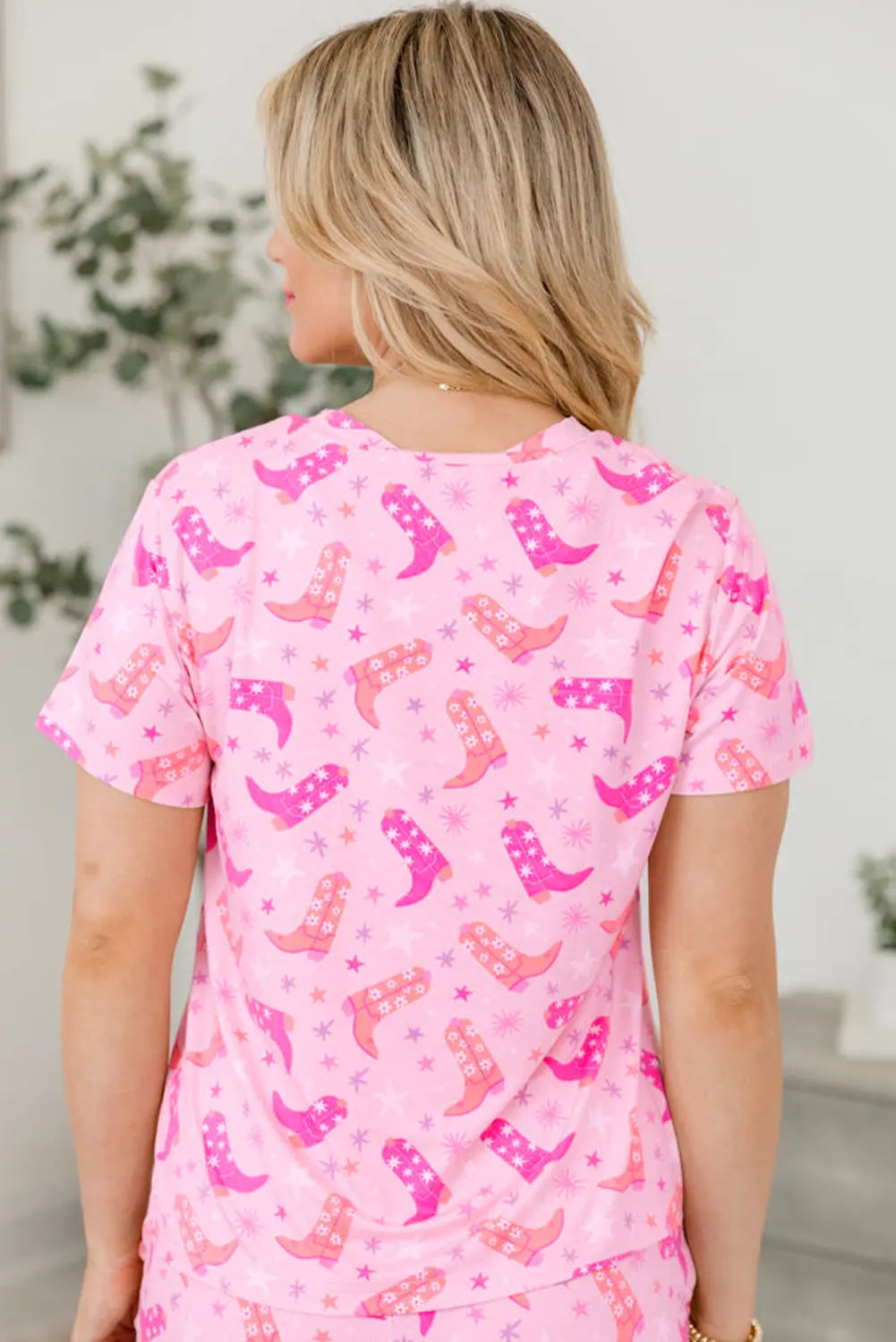 Pink Western Boots Printed Short 2pcs Lounge Set Dear-Lover Dropshipping