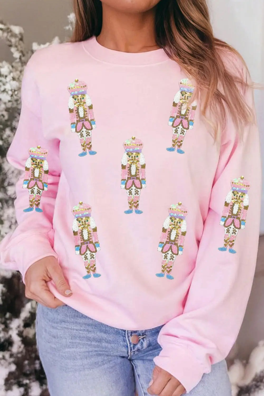Pink Sequin Nutcracker Christmas Pullover Sweatshirt Dear-Lover Dropshipping