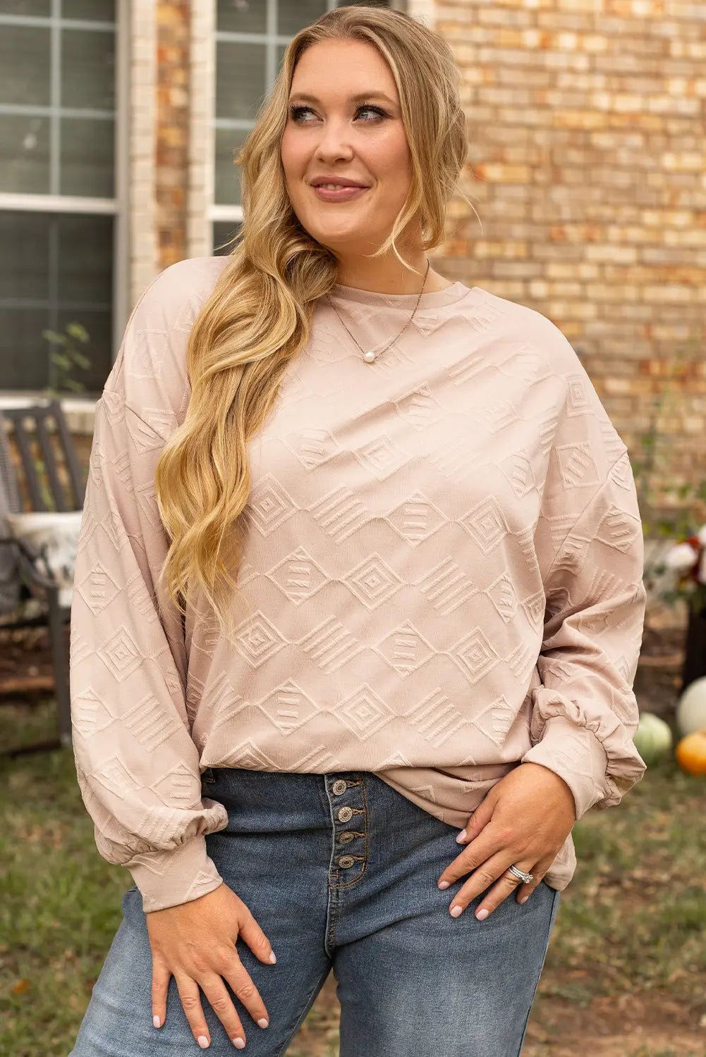 Parchment Plus Size Textured Drop Shoulder Crew Neck Sweatshirt Dear-Lover Dropshipping