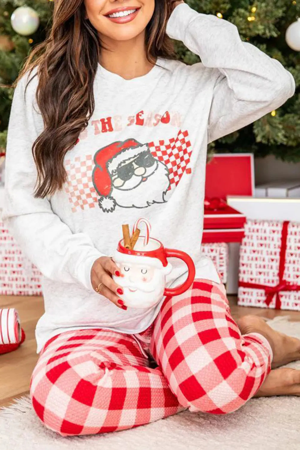 Multicolor Christmas Claus Graphic Top Plaid Pants Lounge Set Dear-Lover Dropshipping