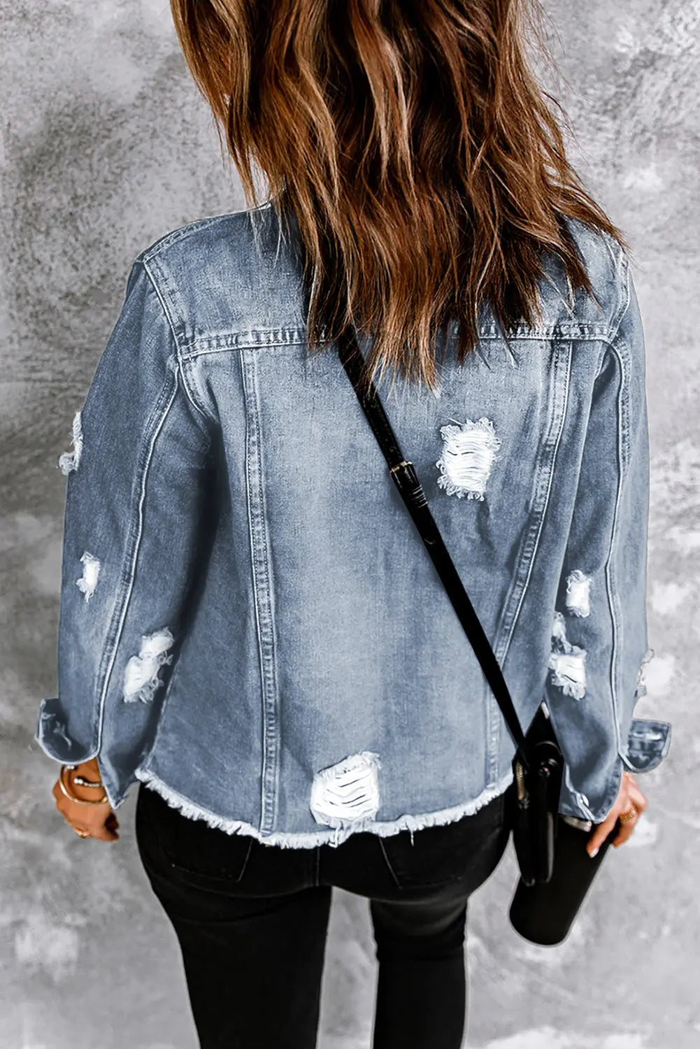 Sky Blue Lapel Distressed Raw Hem Buttons Denim Jacket Dear-Lover Dropshipping