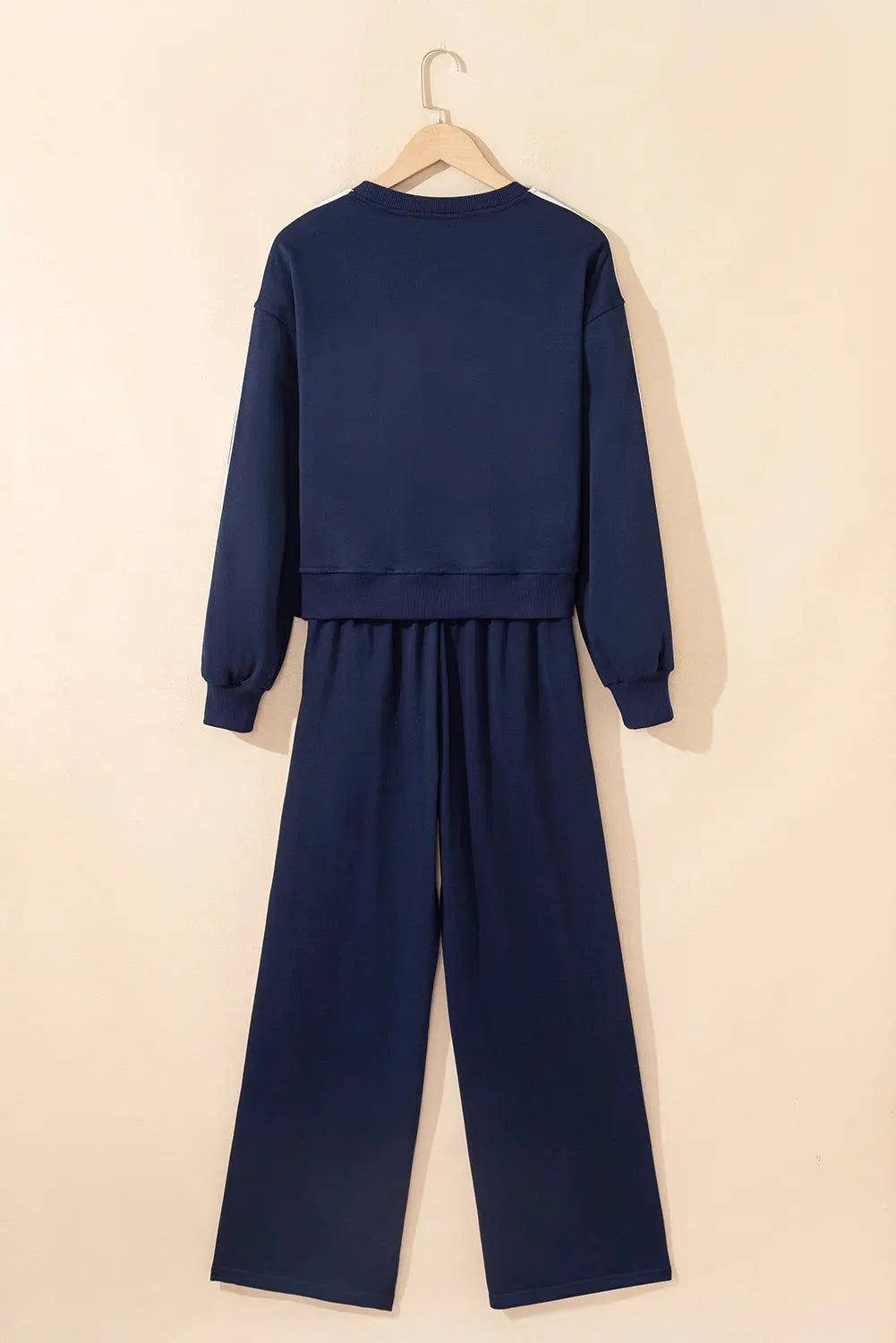 Dirty blue Varsity Striped Detail Crewneck Pullover Elastic Sweatpants 2pcs Outfit Dear-Lover Dropshipping