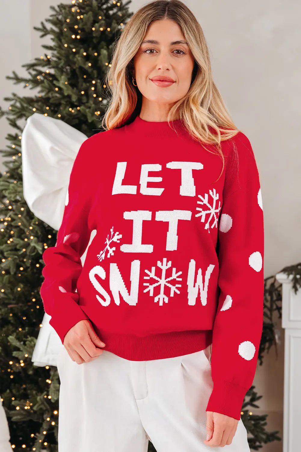 Red Dahlia LET IT SNOW Graphic Christmas Holiday Loose Sweater Dear-Lover Dropshipping