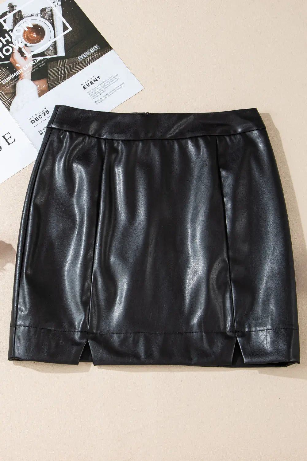 Black PU Leather Side Slits Slim Fit High Waist Mini Skirt Dear-Lover Dropshipping
