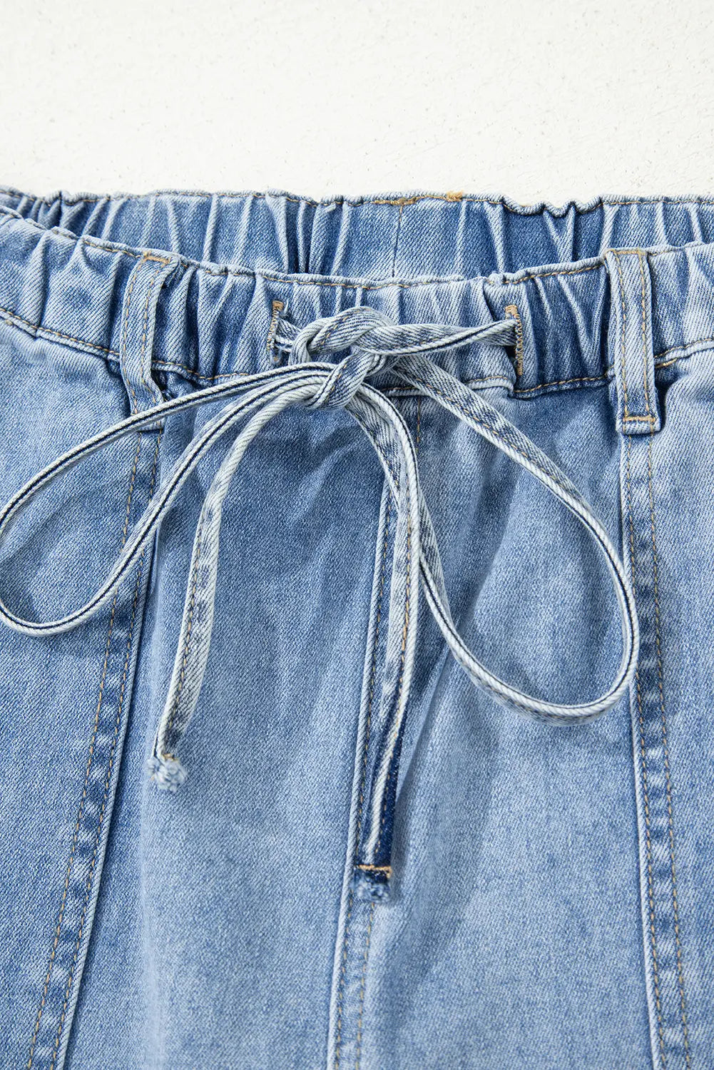 Beau Blue Drawstring Seam Detail Raw Hem Wide Leg Denim Pants Dear-Lover Dropshipping
