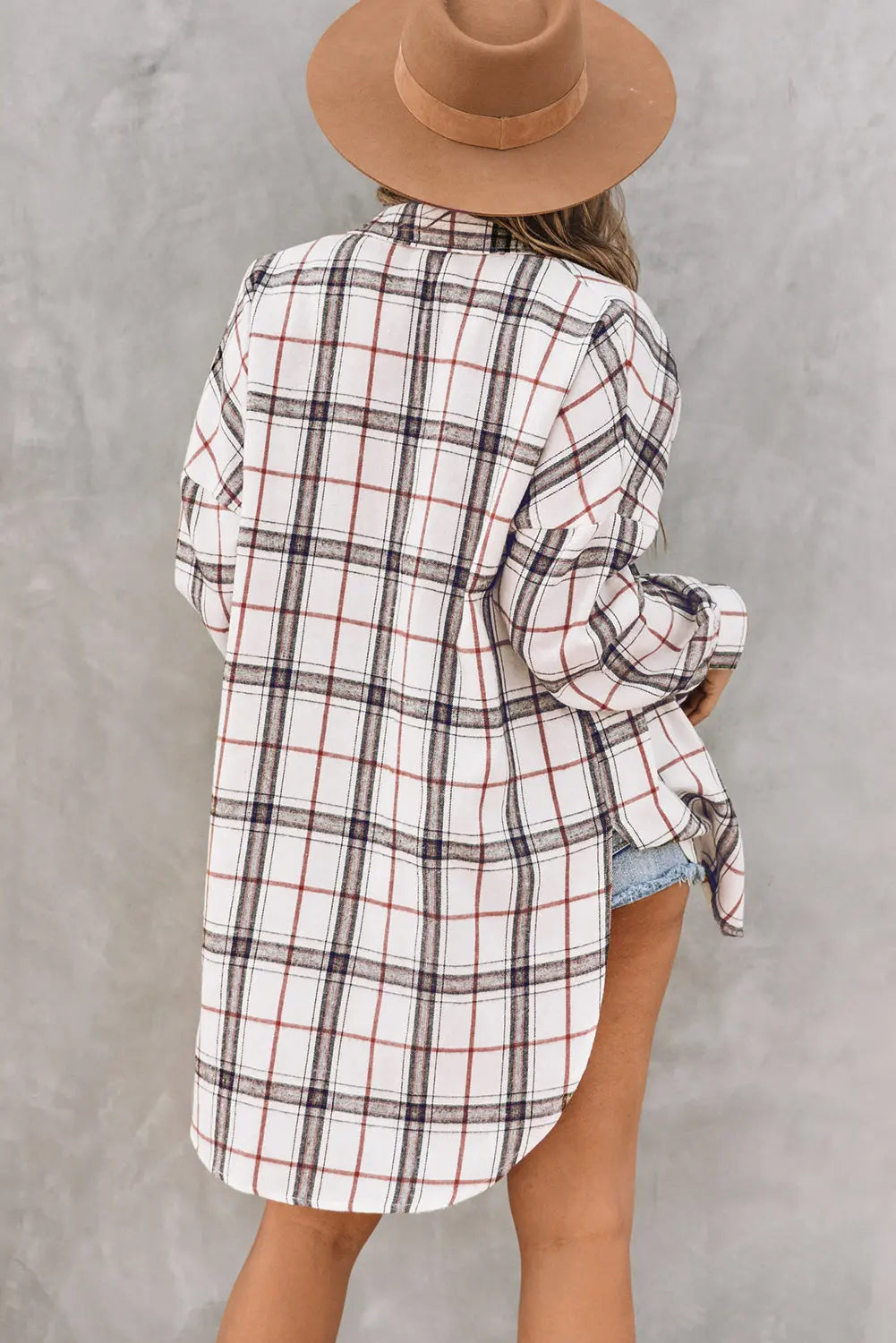 White Oversized Plaid Pattern Shacket with Slits Dear-Lover Dropshipping