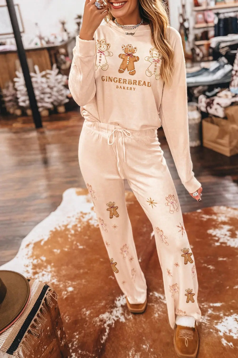 Jet Stream GINGERBREAD BAKERY Christmas Print 2pcs Lounge Set Dear-Lover Dropshipping