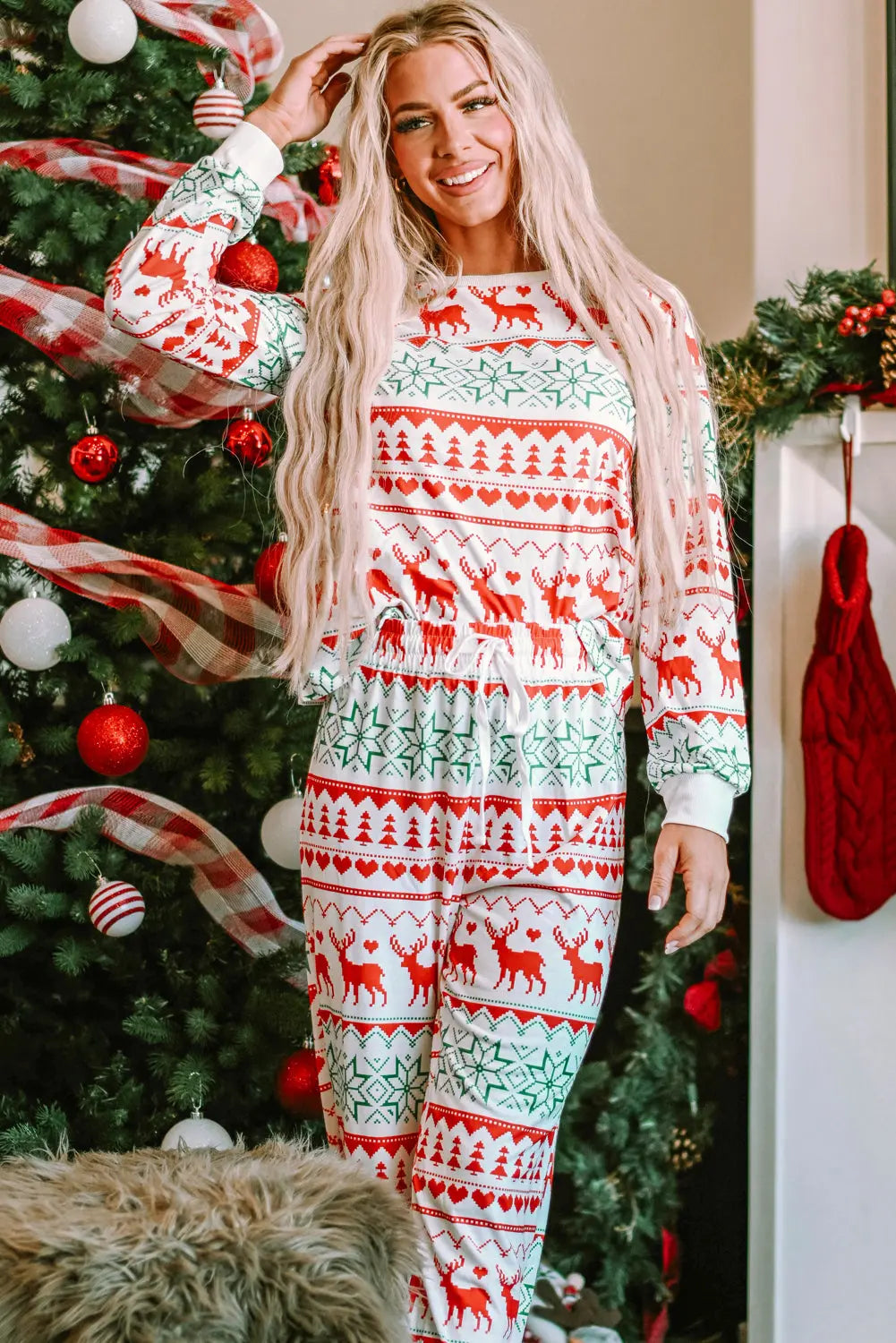 White Christmas Print Pullover and Pants Lounge Set Dear-Lover Dropshipping