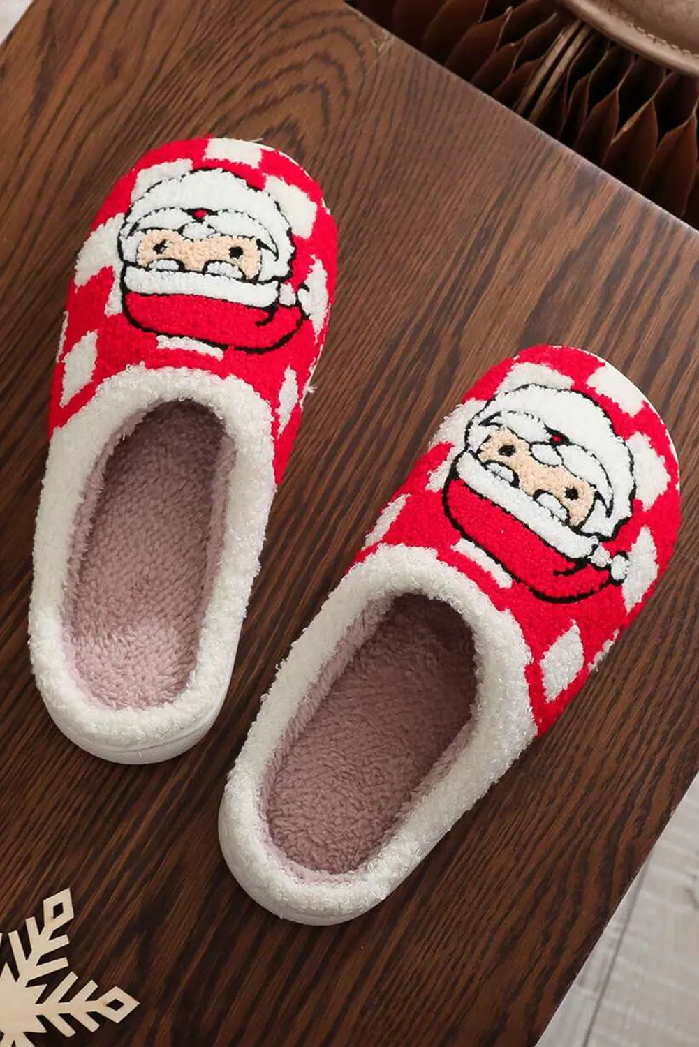 Fiery Red Checkered Santa Claus Graphic Plush Home Slippers Dear-Lover Dropshipping
