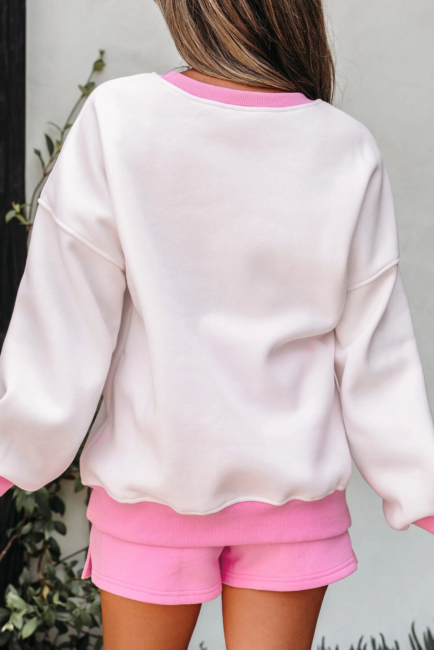 Strawberry Pink Color Block Pullover and Lace-up Elastic Waist Shorts Set Dear-Lover Dropshipping