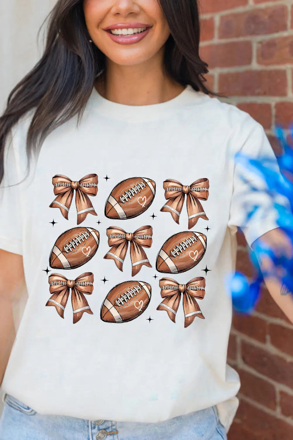 White Football Fashion Bow Print Cotton Blend T Shirt Dear-Lover Dropshipping