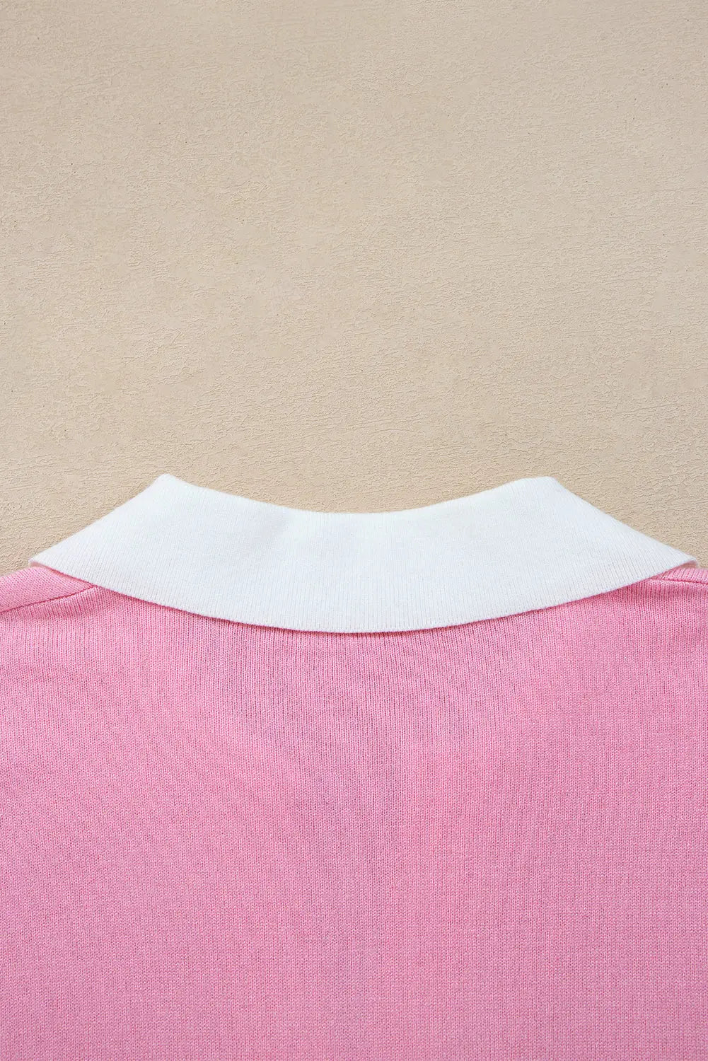 Pink Contrasting Polo Collar Color Block Knit Drop Shoulder Sweater Dear-Lover Dropshipping