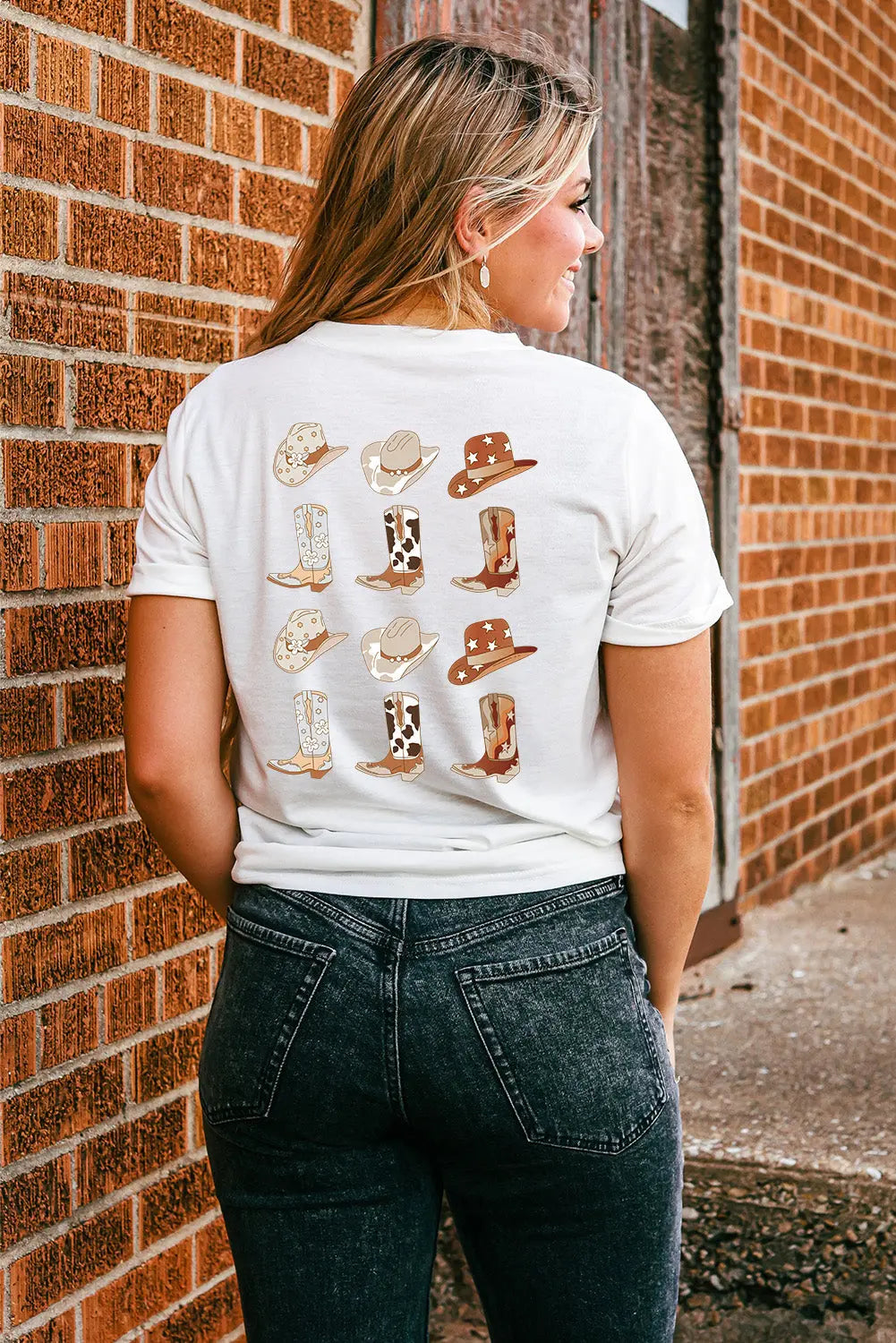 White Double-Side Cowboy Hat & Boots Graphic Tee Dear-Lover Dropshipping