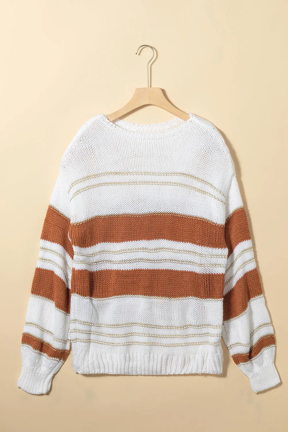 White Striped Knit Puff Sleeve Casual Sweater Dear-Lover Dropshipping