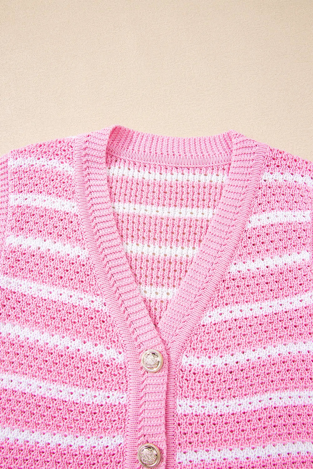 Pink Stripe V Neck Gold Buttons Elegant Sweater Vest Dear-Lover Dropshipping