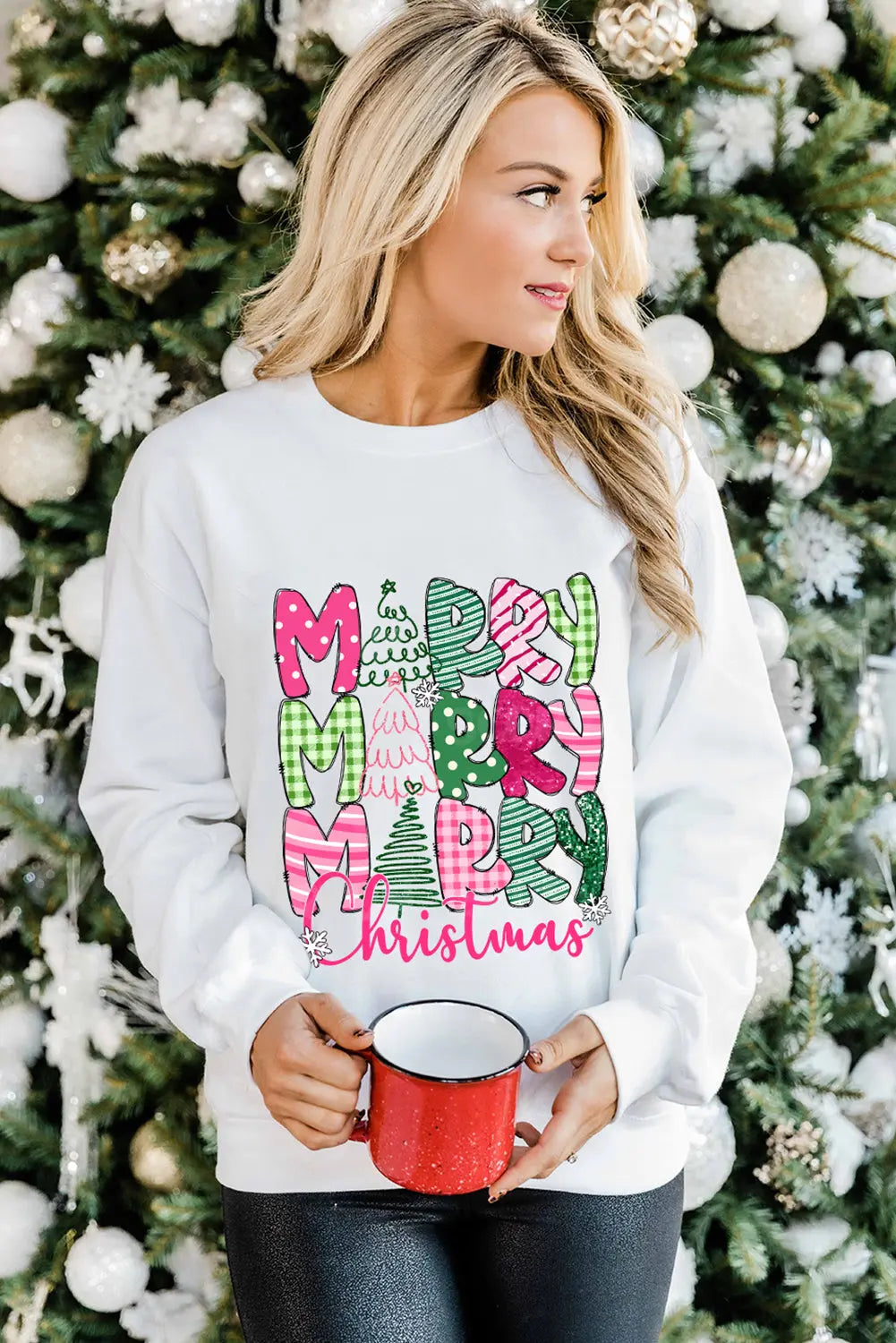 Beige MERRY Christmas Printed Drop Shoulder Pullover Sweatshirt Dear-Lover Dropshipping