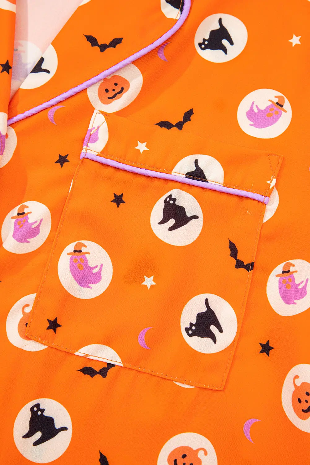 Orange Halloween Print Lapel Shirt Long 2pcs Pajama Set Dear-Lover Dropshipping