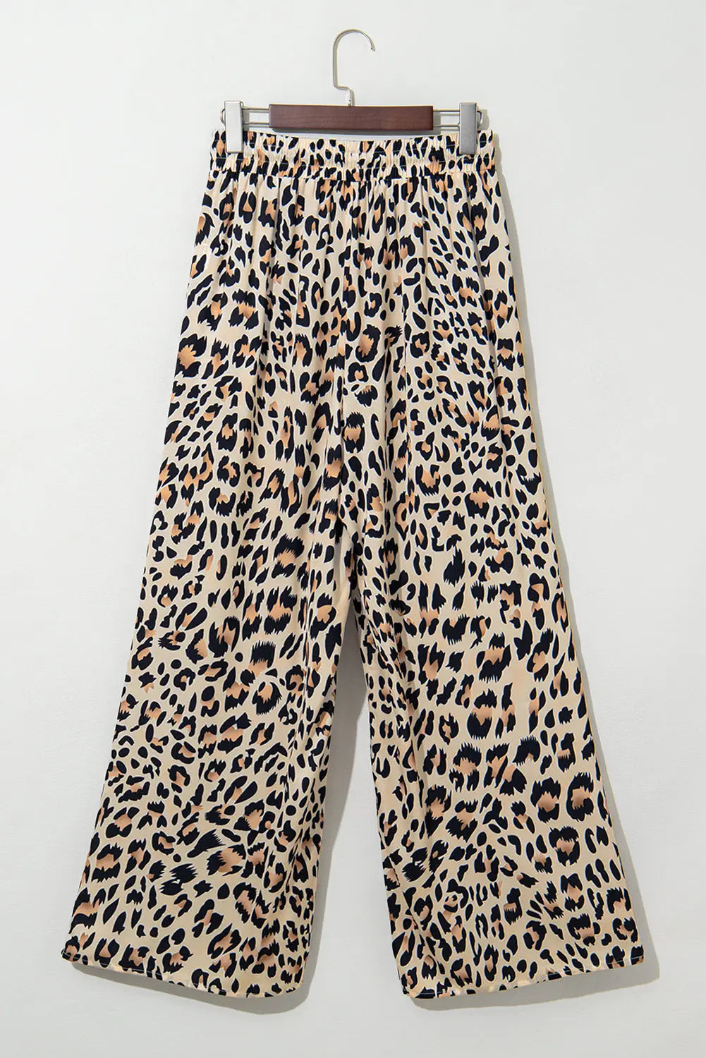 Parchment Leopard Drawstring Elastic Waistband Flowy Wide Leg Pants Dear-Lover Dropshipping