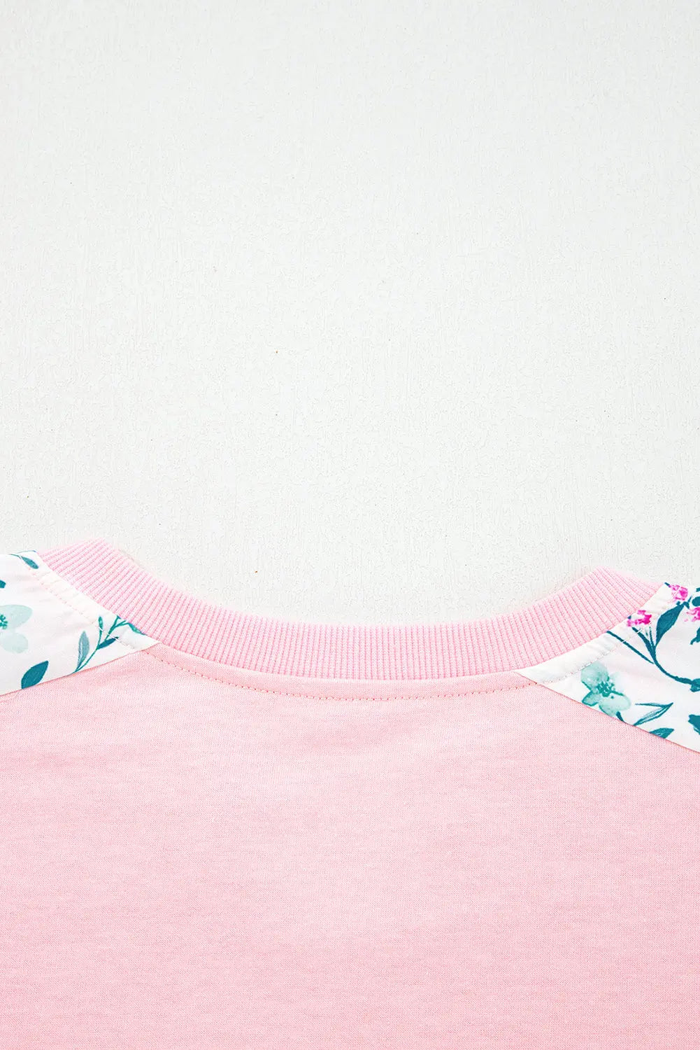 Light Pink Floral Colorblock Patchwork Chest Pocket Notched Neck Long Sleeve Top Dear-Lover Dropshipping