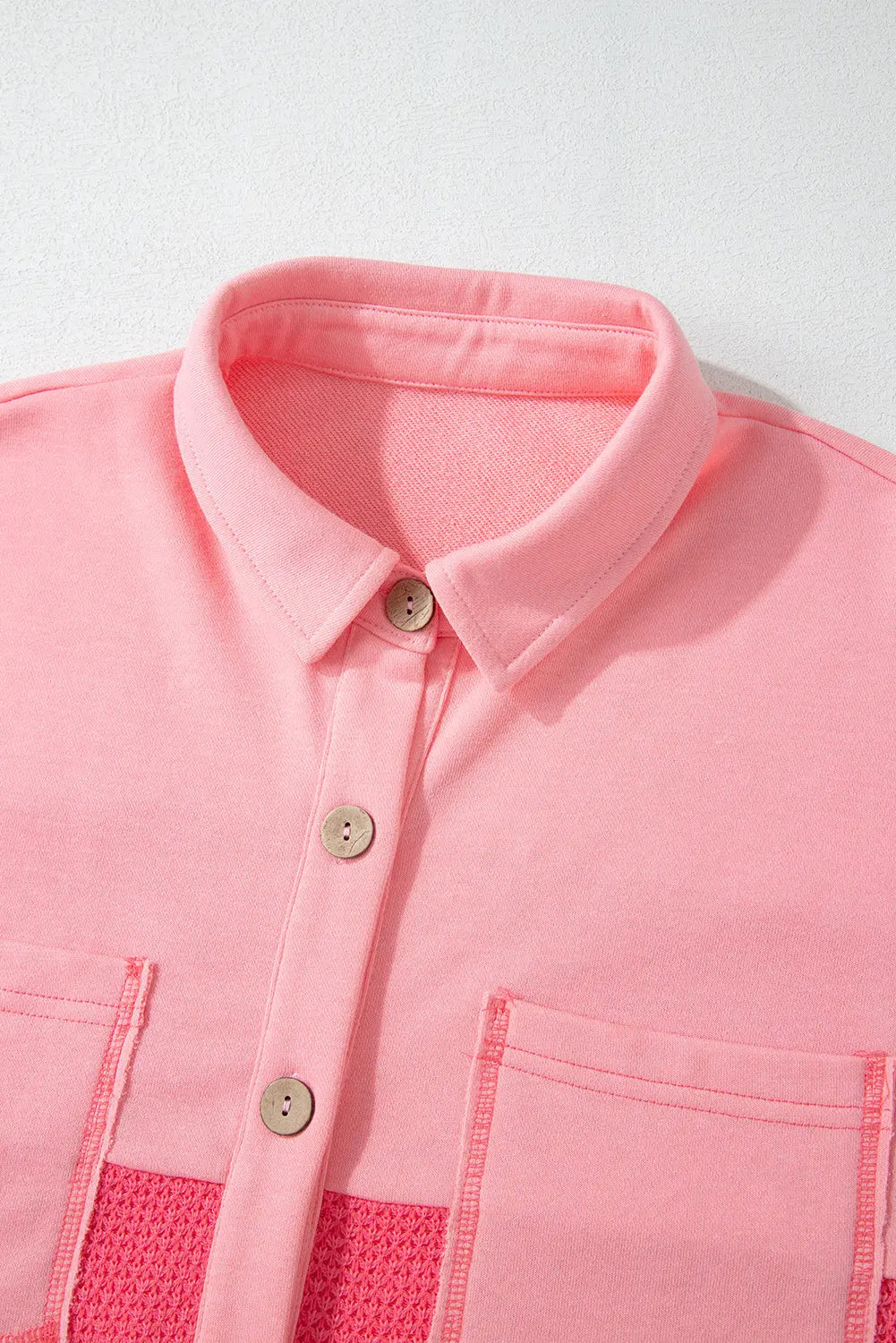 Peach Blossom Two Tone Contrast Waffle Knit Buttoned Loose Shacket Dear-Lover Dropshipping