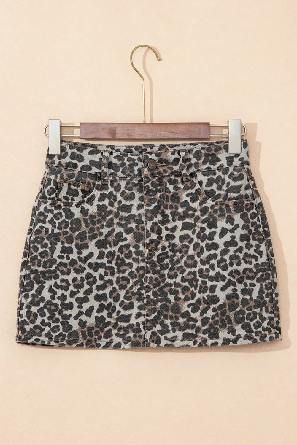 Khaki Leopard Denim Mini Skirt Dear-Lover Dropshipping