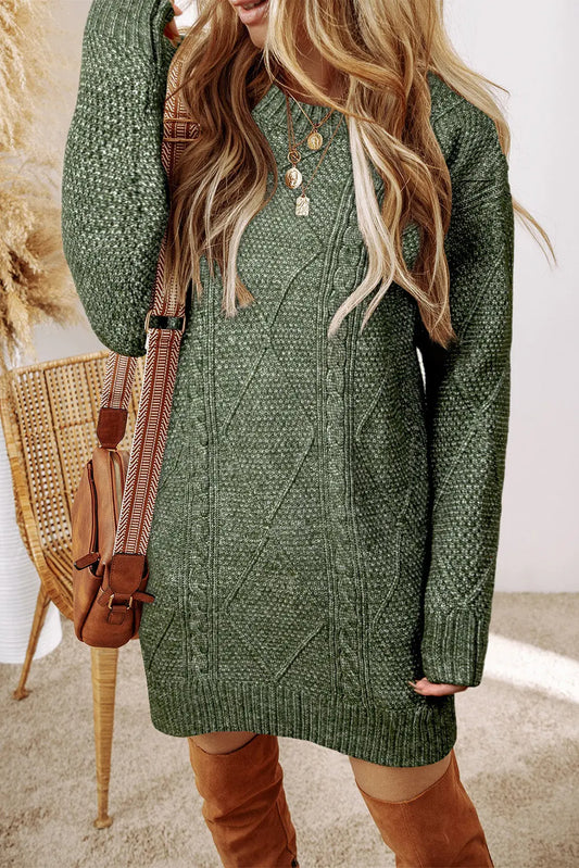 Mist Green Cable Knit Drop Shoulder Loose Fit Sweater Dress Dear-Lover Dropshipping