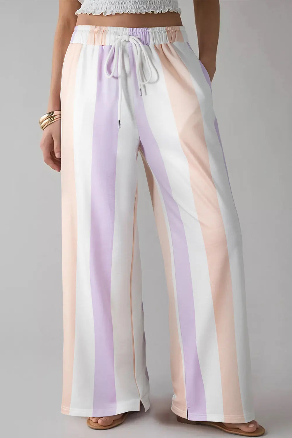 Purple Stripe Multicolored Print Drawstring Loose Pants with Side Pockets Dear-Lover Dropshipping