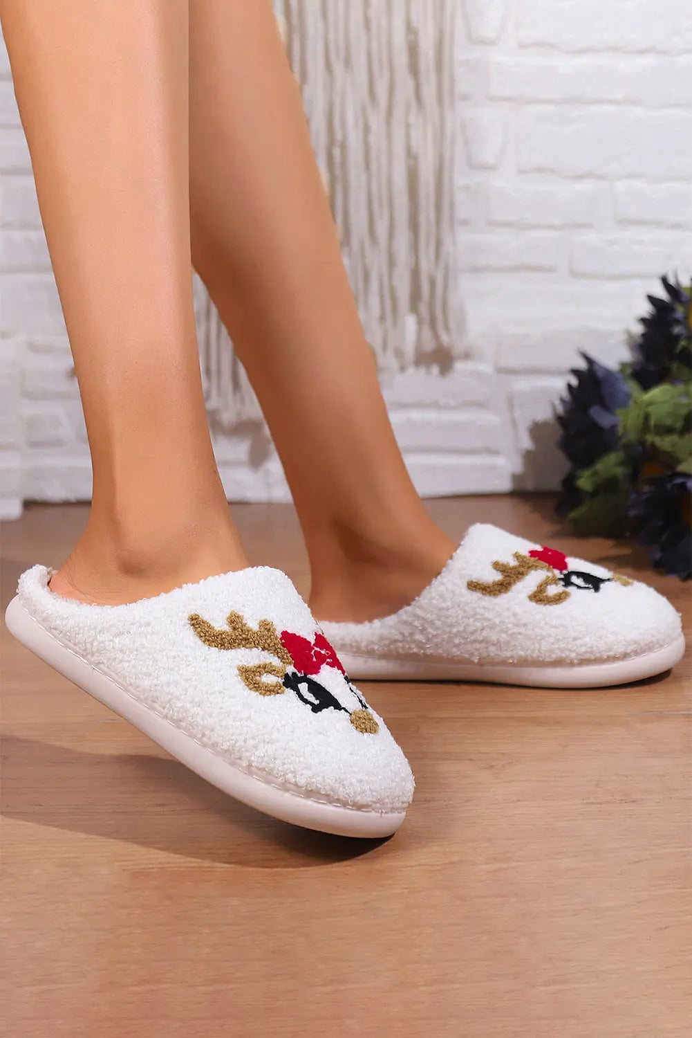White Christmas Cartoon Pattern Plush Slippers Dear-Lover Dropshipping