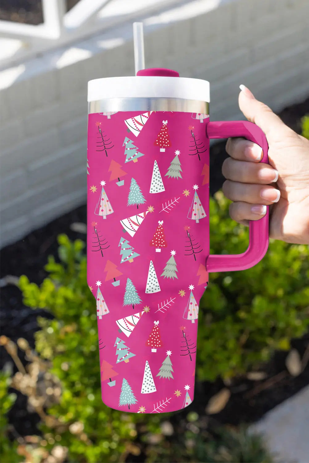Rose Red Cartoon Christmas Tree Printed Thermos Cup 40oz Dear-Lover Dropshipping
