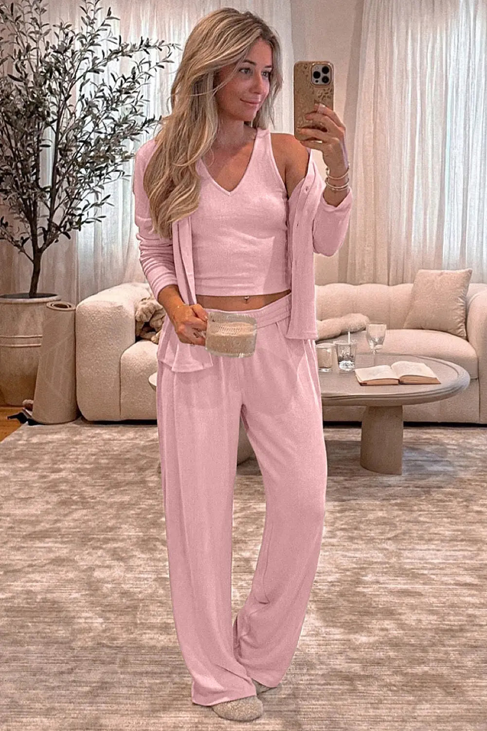 Light Pink 3-Piece Cozy Knit Lounge Set Dear-Lover Dropshipping
