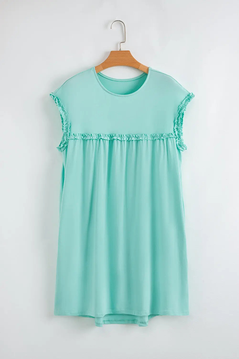 Mint Green Frilled Trim Crew Neck Loose Fit Mini Dress Dear-Lover Dropshipping