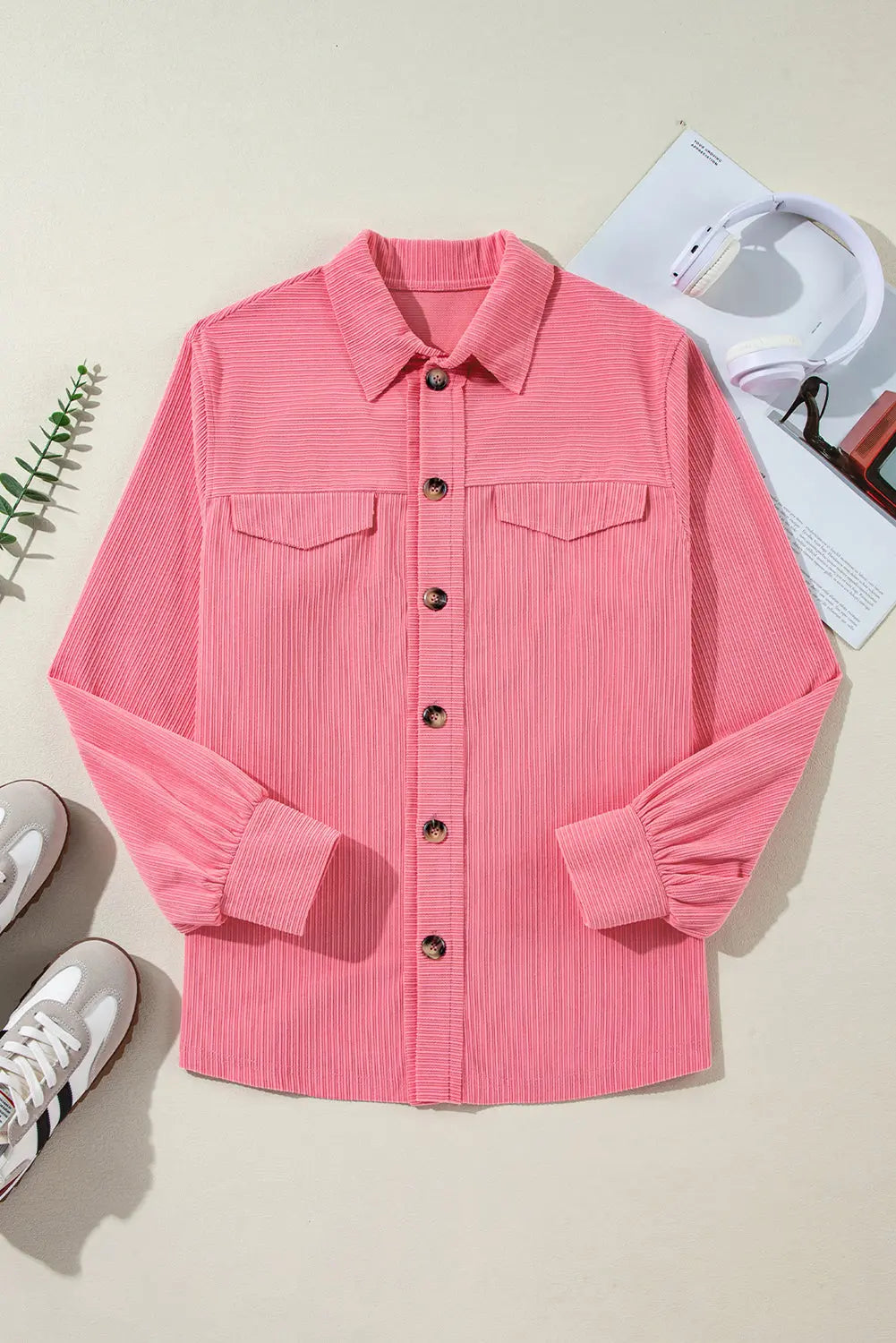 Bonbon Corduroy Flap Detail Button Up Split Shacket Dear-Lover Dropshipping