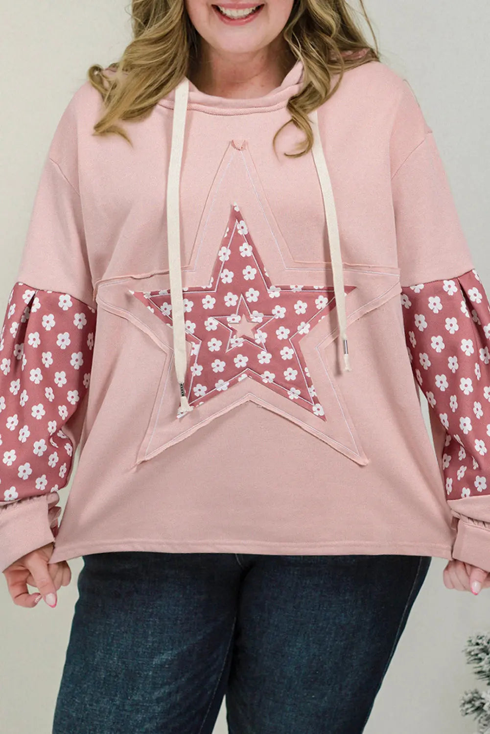 Delicacy Star Patch Graphic Floral Color Block Drawstring Plus Size Hoodie Dear-Lover Dropshipping